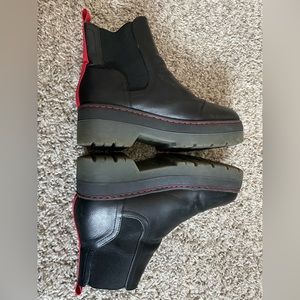 MIA Black Booties w Red Stripe